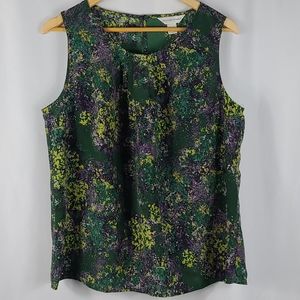 Green Purple Camo Floral Splotches Sleeveless Top